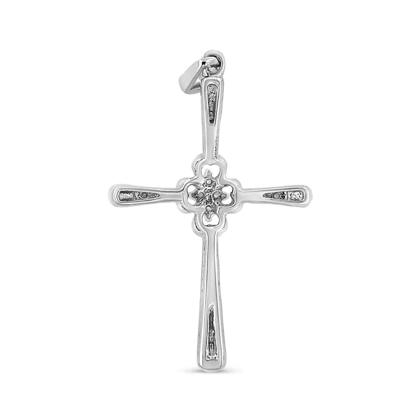 .925 Sterling Silver 1/10 Cttw Prong Set Diamond Cross 18" Pendant Necklace - (I-J Color, I3-Promo Quality)